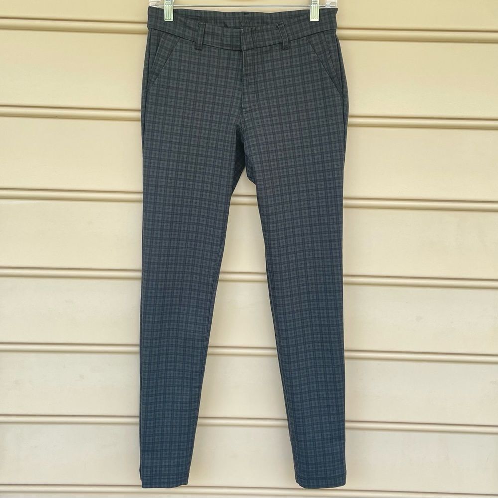 Kut from the Kloth Gray Green Plaid Stretch Skinny Trousers Size 4